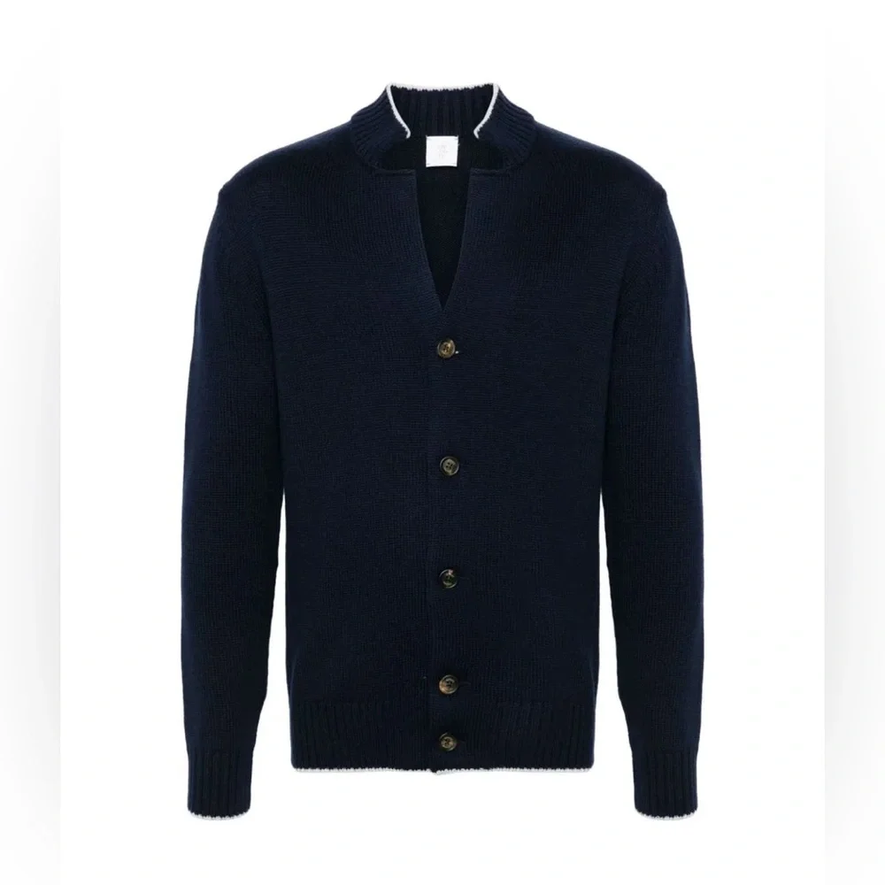 Eleventy Navy Blue Wool Cardigan